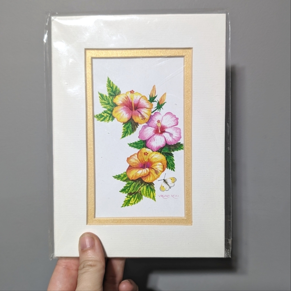 Virginia Ka'ai signed art card "Hibiscus Medley" 5"x7"